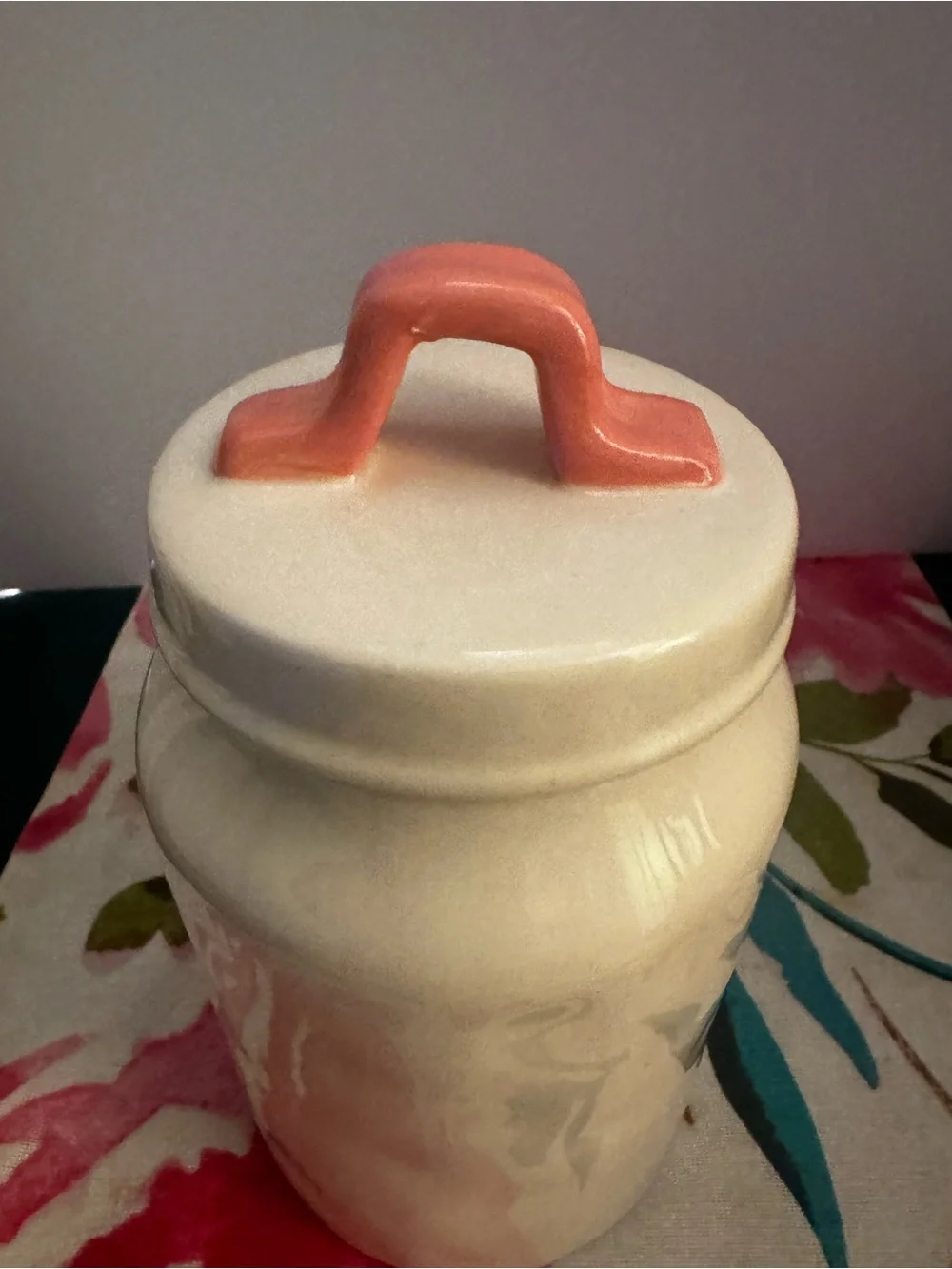 Rae Dunn “Happy Spring” Bunny Rabbit Canister Ivory Pink Handle 7.5” Easter EUC